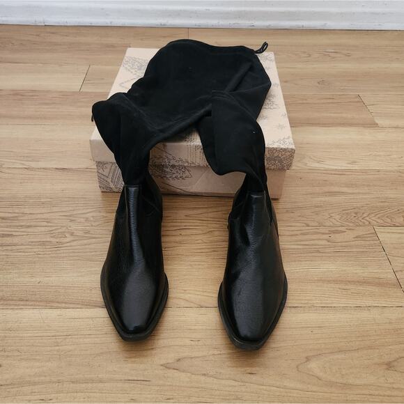FREE PEOPLE Bicoastal Leather Over the Knee Boots Black Suede Size EU 37 /US 6.5 - Picture 5 of 10